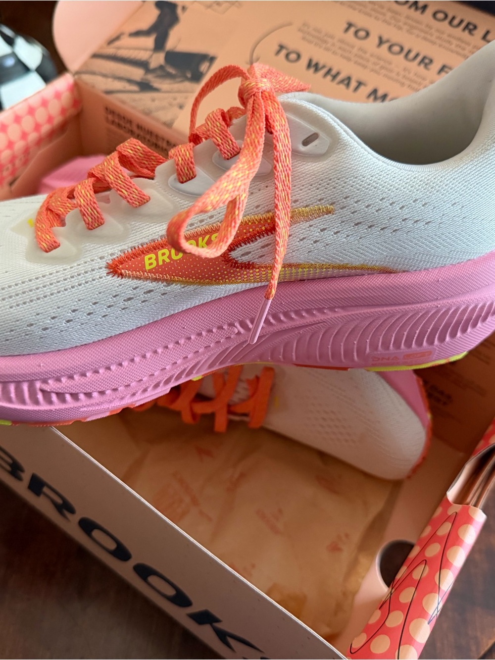 Brooks Women's White Pink Orange Athletic Running Shoes - Picture 2 of 4